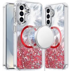 Samsung s26 Epoxy Glitter Shimmer [Magnetic Circle] Hybrid Case - Red
