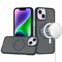 iPhone 13/14 Royal Magnetic Ring Skin-Touch HQ Metal Buttons/Camera Lip Hybrid - Blue