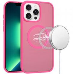 iPhone 13 Pro [Magnetic Circle] Smooth Safe Matte Feel Hybrid Case - Hot Pink