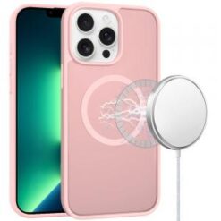 iPhone 13 Pro [Magnetic Circle] Smooth Safe Matte Feel Hybrid Case - Light Pink