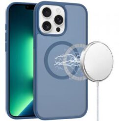 iPhone 13 Pro [Magnetic Circle] Smooth Safe Matte Feel Hybrid Case - Navy Blue