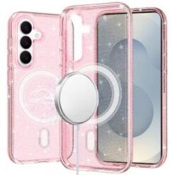 Samsung s26 Plus Glitter Ultra [Magnetic Circle] Thick 3mm Transparent Hybrid - Pink