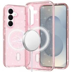 Samsung s26 Glitter Ultra [Magnetic Circle] Thick 3mm Transparent Hybrid - Pink