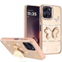 Moto G Power 5G 2026/2025 Splendid Glitter Butterfly Design Stand with Metallic Edges Hybrid Cas