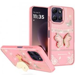 Moto G Power 5G 2026/2025 Splendid Glitter Butterfly Design Stand with Metallic Edges Hybrid Cas