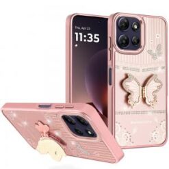 Moto G Power 5G 2026/2025 Splendid Glitter Butterfly Design Stand with Metallic Edges Hybrid Cas