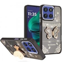 Moto G Stylus 5G 2026/2025 Splendid Glitter Butterfly Design Stand with Metallic Edges Hybrid Ca