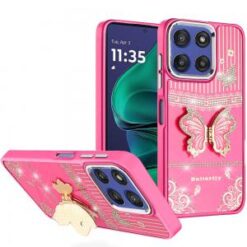 Moto G Stylus 5G 2026/2025 Splendid Glitter Butterfly Design Stand with Metallic Edges Hybrid Ca