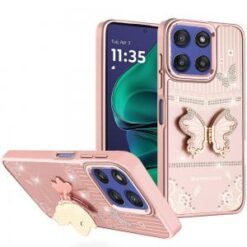 Moto G Stylus 5G 2026/2025 Splendid Glitter Butterfly Design Stand with Metallic Edges Hybrid Ca