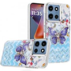 For Moto G 5G 2025/2026 - G Play 2026 - Resin Epoxy Design Diamond Metal Edged Hybrid Case - D