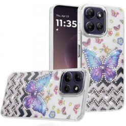 Moto G Power 5G 2026/2025 Resin Epoxy Design Diamond Metal Edged Hybrid Case - A