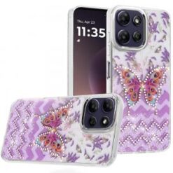 Moto G Power 5G 2026/2025 Resin Epoxy Design Diamond Metal Edged Hybrid Case - B