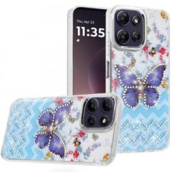 Moto G Power 5G 2026/2025 Resin Epoxy Design Diamond Metal Edged Hybrid Case - D