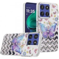 Moto G Stylus 5G 2026/2025 Resin Epoxy Design Diamond Metal Edged Hybrid Case - A