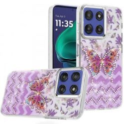 Moto G Stylus 5G 2026/2025 Resin Epoxy Design Diamond Metal Edged Hybrid Case - B