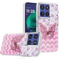 Moto G Stylus 5G 2026/2025 Resin Epoxy Design Diamond Metal Edged Hybrid Case - C