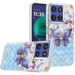 Moto G Stylus 5G 2026/2025 Resin Epoxy Design Diamond Metal Edged Hybrid Case - D