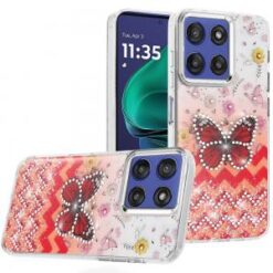 Moto G Stylus 5G 2026/2025 Resin Epoxy Design Diamond Metal Edged Hybrid Case - F