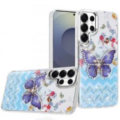 Samsung s26 Ultra Resin Epoxy Design Diamond Metal Edged Hybrid Case - D