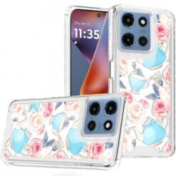 For Moto G 5G 2025/2026 - G Play 2026 - Beautiful TPU Designs Case Case - Pink Roses & Teal Teapots