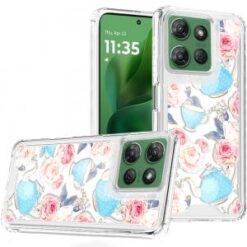 Moto G Power 5G 2026/2025 Beautiful TPU Designs Case Case - Pink Roses & Teal Teapots