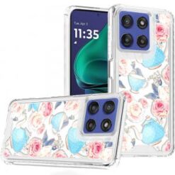 Moto G Stylus 5G 2026/2025 Beautiful TPU Designs Case Case - Pink Roses & Teal Teapots