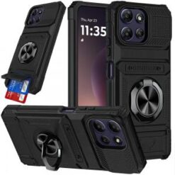 Moto G Power 5G 2026/2025 Multi-Functional 2X Card Slot Shockproof Metal Ring Hybrid Case - Blac