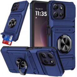 Moto G Power 5G 2026/2025 Multi-Functional 2X Card Slot Shockproof Metal Ring Hybrid Case - Blue