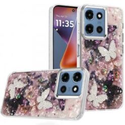 For Moto G 5G 2025/2026 - G Play 2026 - Epoxy Glitter Butterfly Ornaments Design HQ Metal Buttons Hy