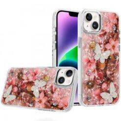 iPhone 13/14 Epoxy Glitter Butterfly Ornaments Design HQ Metal Buttons Hybrid - 4