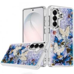 Samsung s26 Epoxy Glitter Butterfly Ornaments Design HQ Metal Buttons Hybrid - 1