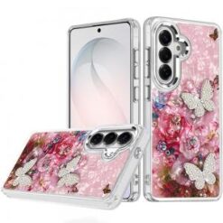 Samsung s26 Epoxy Glitter Butterfly Ornaments Design HQ Metal Buttons Hybrid - 2