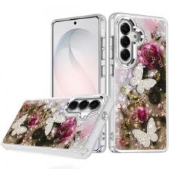 Samsung s26 Epoxy Glitter Butterfly Ornaments Design HQ Metal Buttons Hybrid - 3