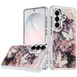 Samsung s26 Epoxy Glitter Butterfly Ornaments Design HQ Metal Buttons Hybrid - 5