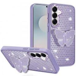 Samsung s26 Plus Butterfly Moveable Grip Stand With Small Diamonds Meta Buttons HQ Hybrid - Purp