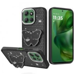 Moto G Power 2026/2025 Butterfly Moveable Grip Stand With Small Diamonds Meta Buttons HQ Hybrid