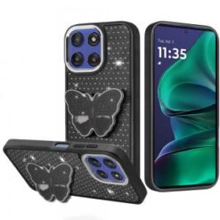 Moto G Stylus 5G 2026/2025 Butterfly Moveable Grip Stand With Small Diamonds Meta Buttons HQ Hyb