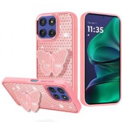 Moto G Stylus 5G 2026/2025 Butterfly Moveable Grip Stand With Small Diamonds Meta Buttons HQ Hyb