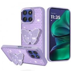 Moto G Stylus 5G 2026/2025 Butterfly Moveable Grip Stand With Small Diamonds Meta Buttons HQ Hyb