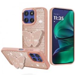 Moto G Stylus 5G 2026/2025 Butterfly Moveable Grip Stand With Small Diamonds Meta Buttons HQ Hyb