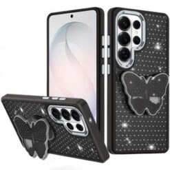Samsung s26 Ultra Butterfly Moveable Grip Stand With Small Diamonds Meta Buttons HQ Hybrid - Bla