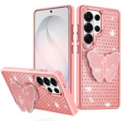 Samsung s26 Ultra Butterfly Moveable Grip Stand With Small Diamonds Meta Buttons HQ Hybrid - Pin