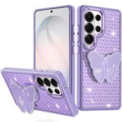 Samsung s26 Ultra Butterfly Moveable Grip Stand With Small Diamonds Meta Buttons HQ Hybrid - Pur