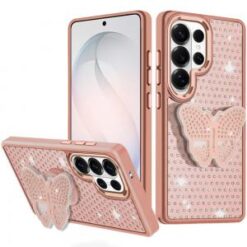 Samsung s26 Ultra Butterfly Moveable Grip Stand With Small Diamonds Meta Buttons HQ Hybrid - Ros
