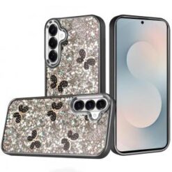 Samsung s26 Cute Butterfly Ornaments Diamonds Shimmer Matching Metallic HQ Hybrid - Black