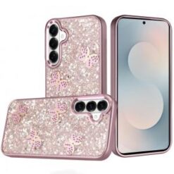 Samsung s26 Cute Butterfly Ornaments Diamonds Shimmer Matching Metallic HQ Hybrid - Pink