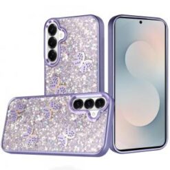 Samsung s26 Cute Butterfly Ornaments Diamonds Shimmer Matching Metallic HQ Hybrid - Dark Purple