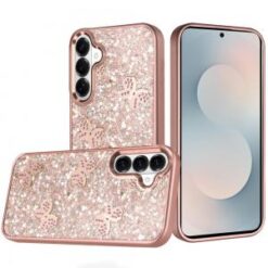 Samsung s26 Cute Butterfly Ornaments Diamonds Shimmer Matching Metallic HQ Hybrid - Rose Gold
