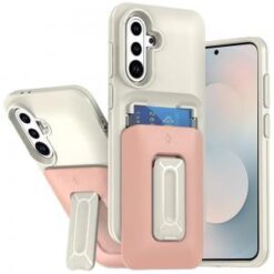 Samsung s26 Plus Card Holder (2X) with Wrist Strap Hybrid With KickStand - Beige+Light Pink