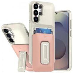 Samsung s26 Ultra Card Holder (2X) with Wrist Strap Hybrid With KickStand - Black+Black